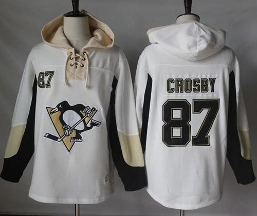 Penguins #87 Sidney Crosby White Pullover Hoodie Stitched NHL Jersey - Click Image to Close